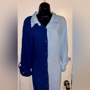 🆕 Ashley Stewart Plus Size Colorblock Shirtdress | Blue/Light Blue | 22/24
